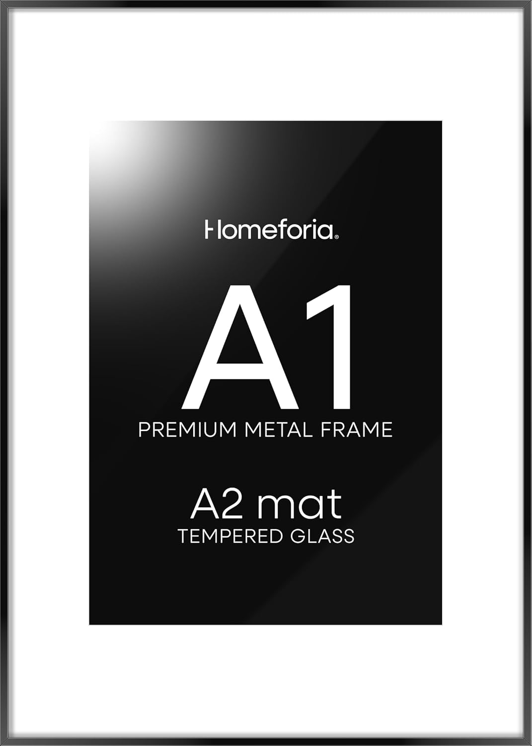 Homeoforia A1 Poster Frame Black, High End Metal 23.4 x 33.1 inch Large Picture Frames with Mat 16.5 by 23.4 for Photo, A1 Size Frame Matted to A2 Print, 23.4x33.1 Thin Frame, Tempered Glass, Set of 1 A1 Black