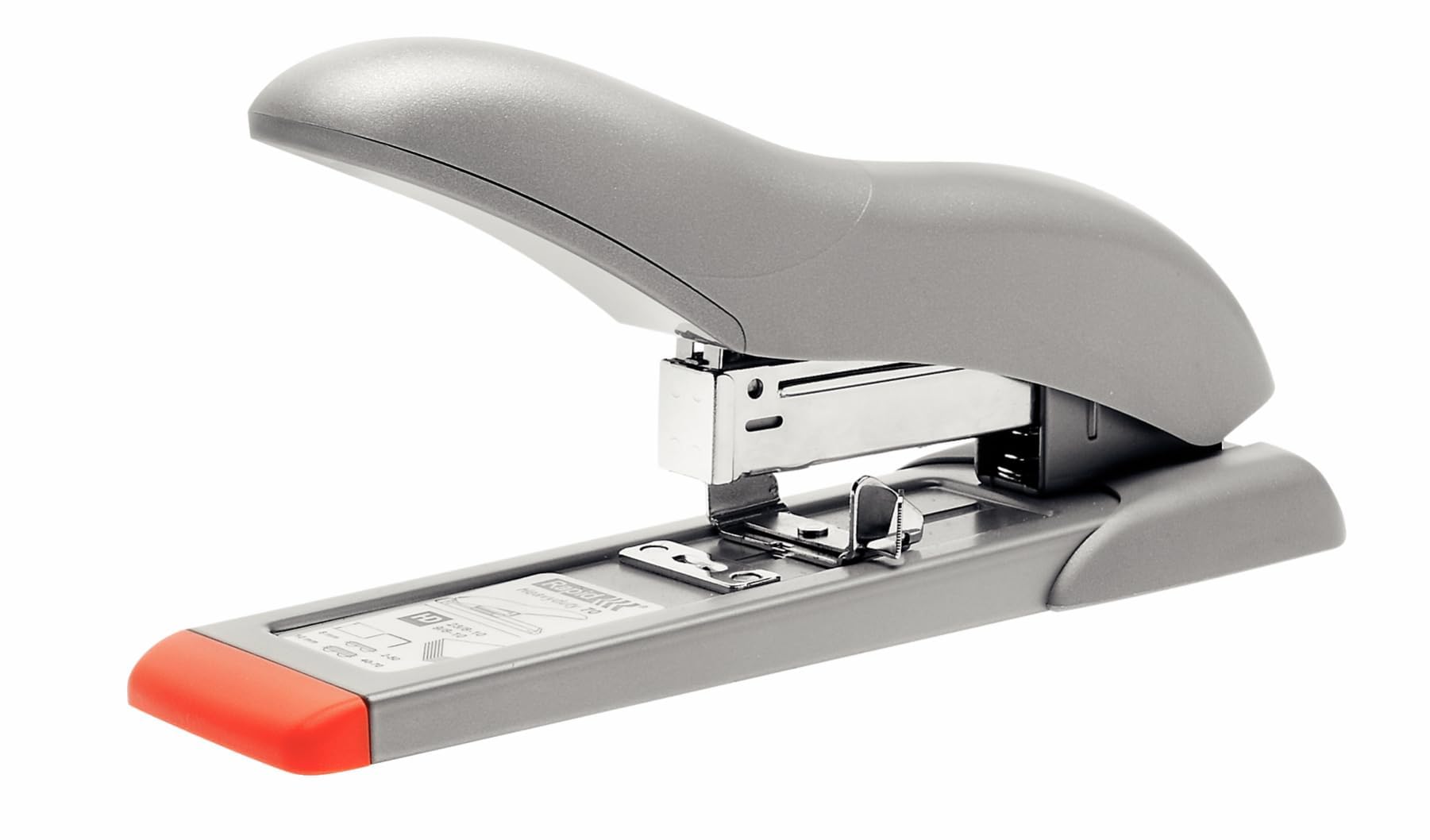 Rapid HD110 Fashion, Cucitrice Heavy Duty professionale, Capacità fino a 110 fogli, Spillatrice in acciaio ad alta capacità, Caricamento anteriore, Punti 9/8-14 e 23/8-15, Grigio/Arancio, 21080815