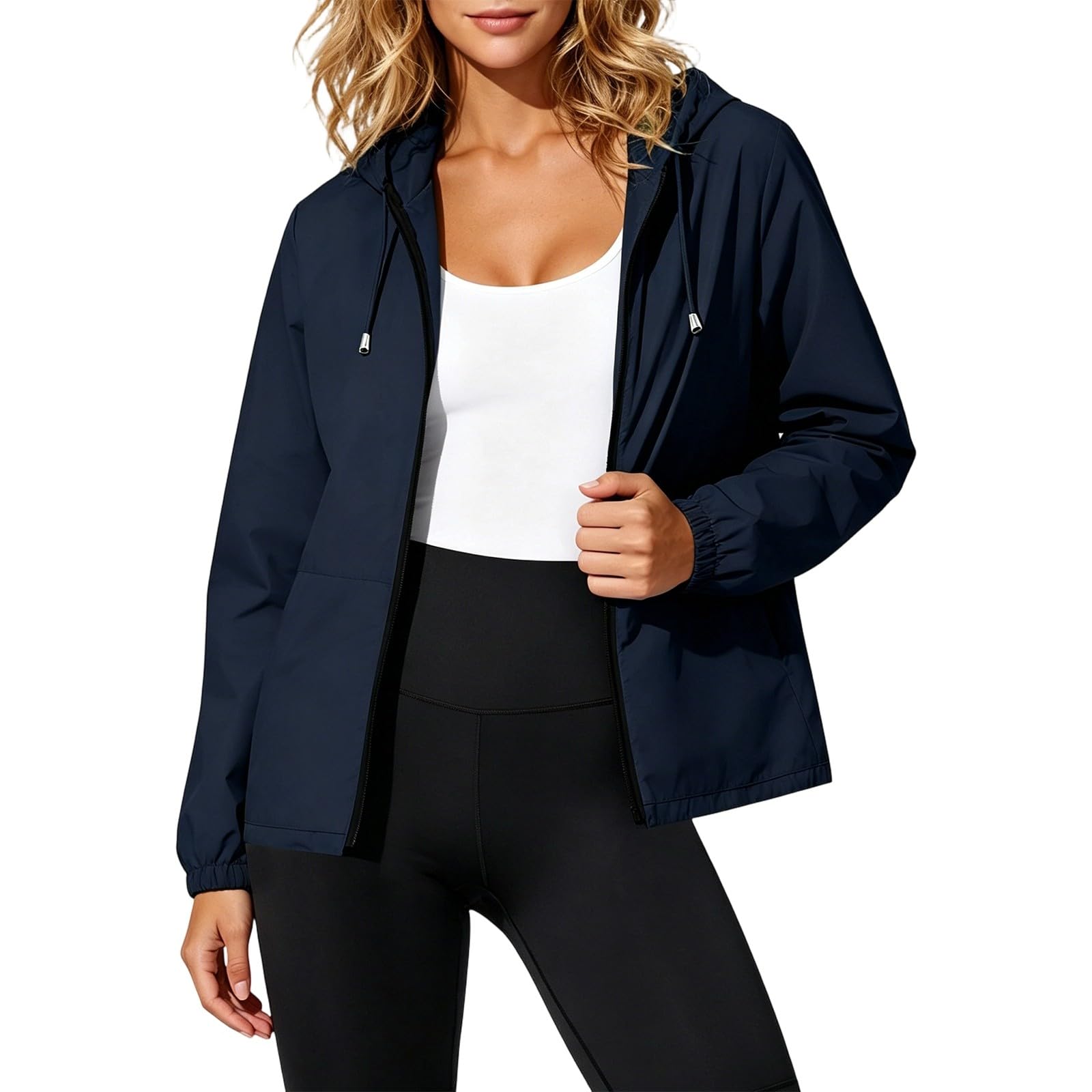 Genérico Impermeable Mujer-Chaqueta Cortavientos Con Capucha Y Cremallera Ideal Para Exteriores