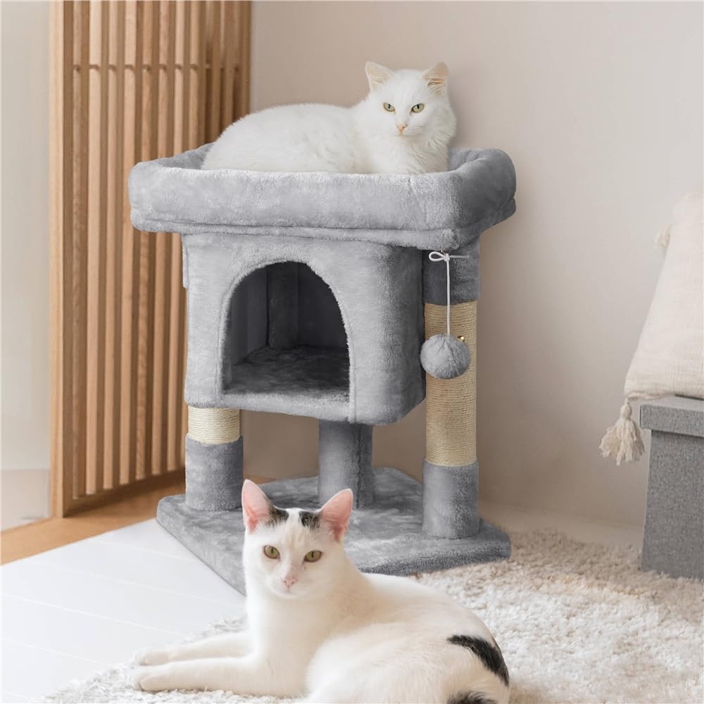 Yaheetech Tiragraffi Albero per Gatti con Posatoio Grande Graffiatoio per Gatti 40,5 x 40,5 x 59 cm Grigio Chiaro
