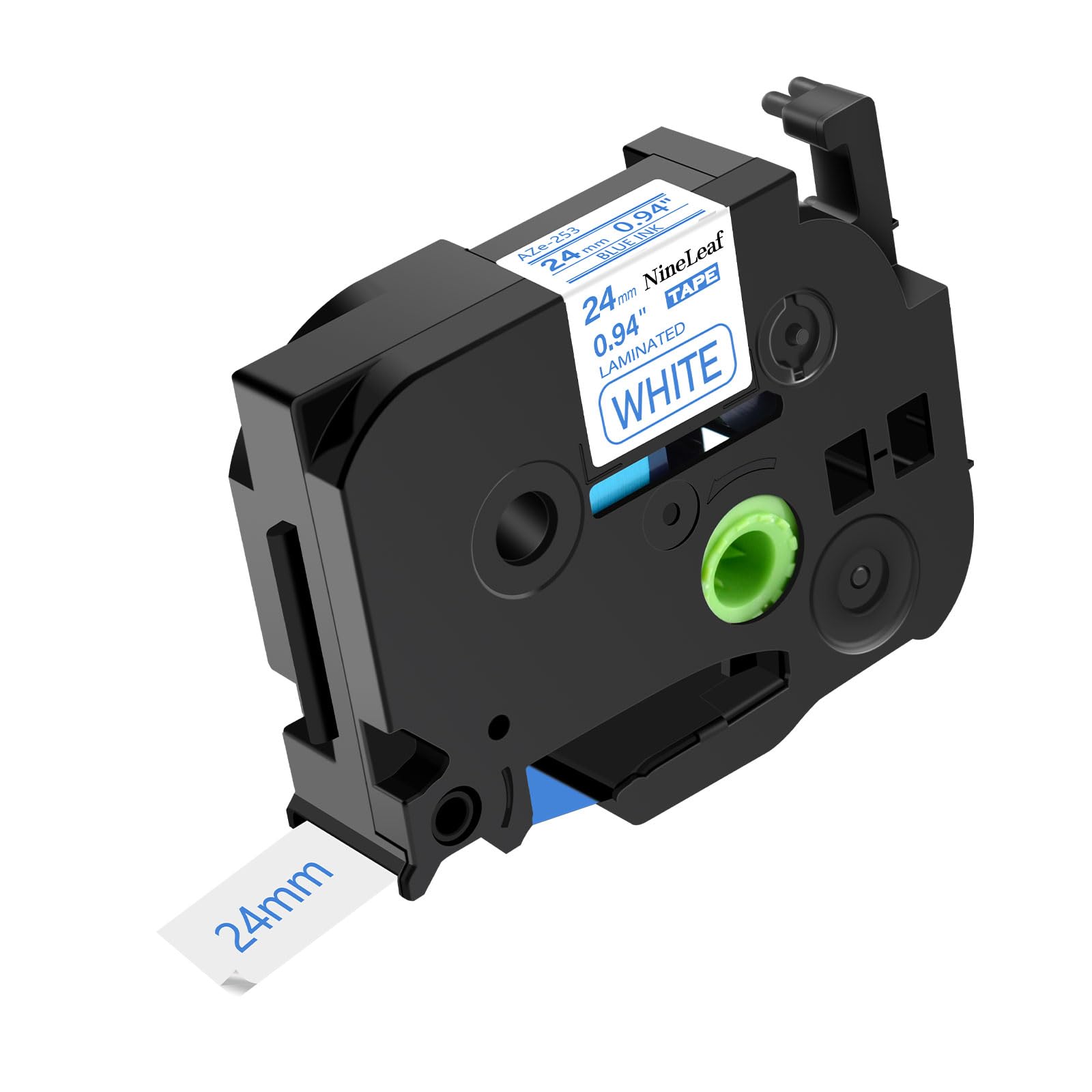 NineLeaf Compatible for Brother P-Touch TZe-253 TZ-253 TZe253 TZ253 Blue on White Label Tape 24mm 0.94 inch 1'' Laminated TZe TZ Tape for Ptouch PT-