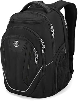 Swissdigital Design Large Travel Backpack For Men, TSA-Friendly Business Laptop Backpack, USB Charging Port,RFID Protection Tech Backpack Fits 15.6Inch Laptop Black/Green | J16BTF-21