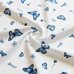 Tecido Percal Liso e Estampado de Algodão 180 Fios 2,50m de Largura, 80% Algodão, 20% Poliéster (Borboleta Azul)
