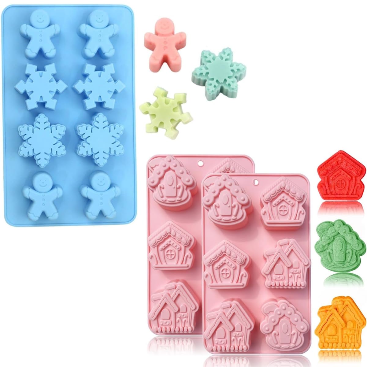 2pc Gingerbread Man House Xmas Silicone Moulds 3D Christmas Molds for Baking Chocolate Candy Cake Decoration Cupcake Muffin Pudding Jello Mousse Candle Wax Melts Handmade Soap Molds-image-20