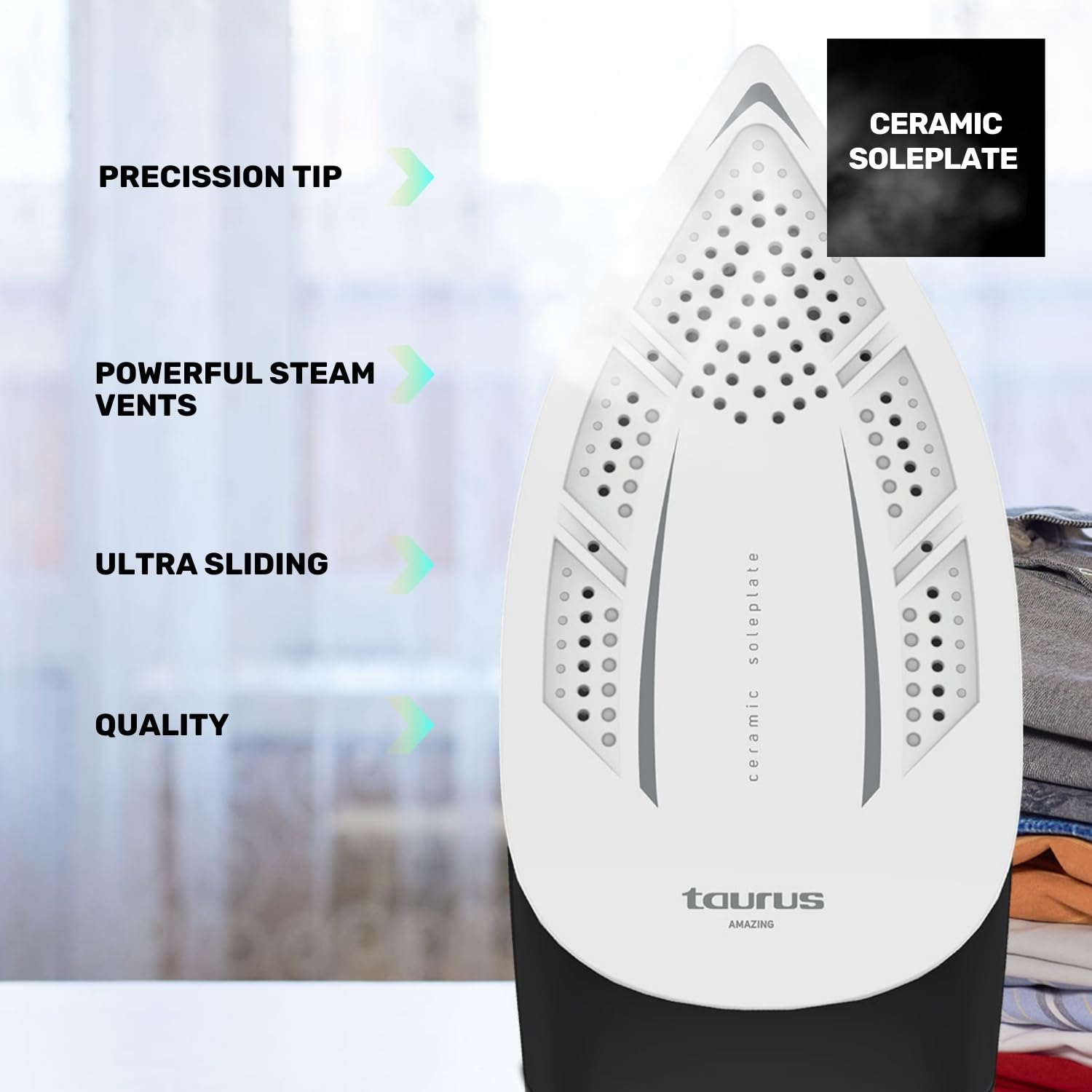 Taurus Amazing – Centro stirante SSD3002,3000W,Serbatoio 1,5L,Piastra ceramica,Colpo vapore 130 g/min,Display digitale,Antigoccia,Anticalcare,Autopulizia,Spegnimento automatico