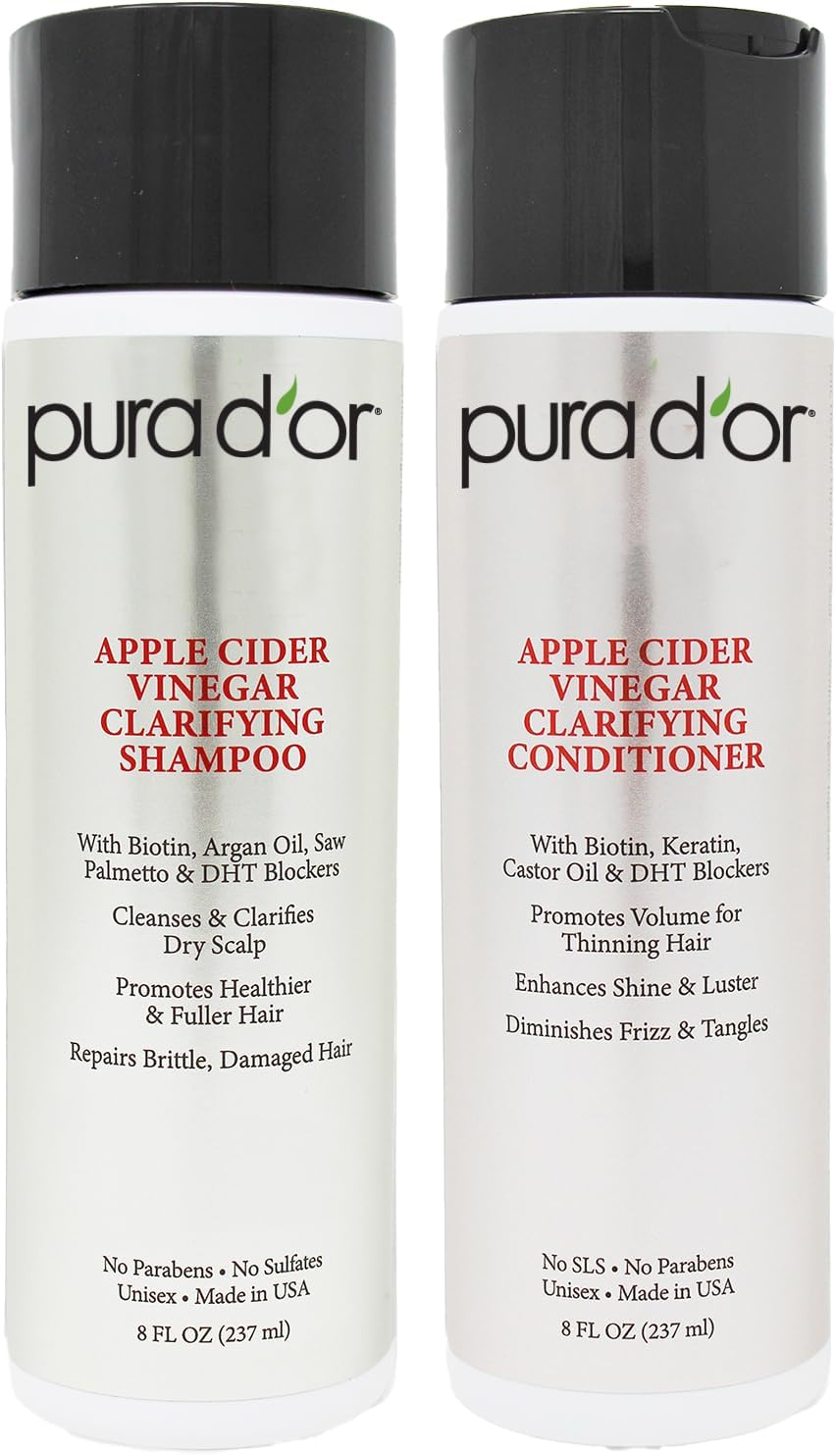PURA D'OR Apple Cider Vinegar ACV Shampoo & Conditioner Set (2 x 8oz)
