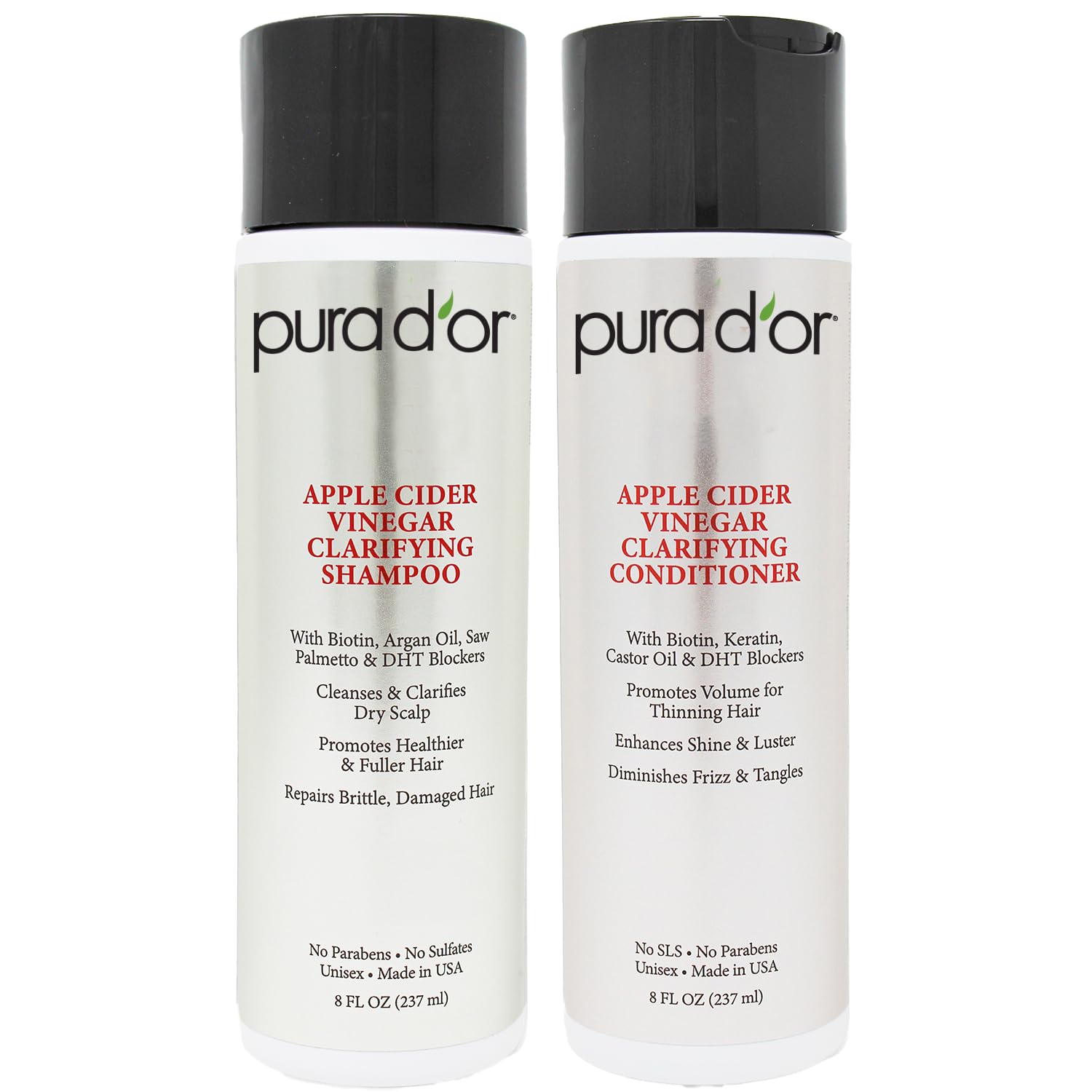 MOUNTAIN TOP by PURA D'OR Apple Cider Vinegar ACV Shampoo & Conditioner Set (2 x 8oz)