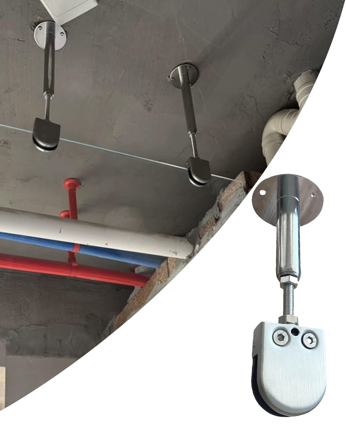 Pionowy szklany stabilizator sufitowy do bezramowego panelu prysznicowego, stały zacisk o grubości 8-12 mm, uchwyt pręta zastępczego, 2 sztuki, 140-210 mm (5,5-8,25 cala)