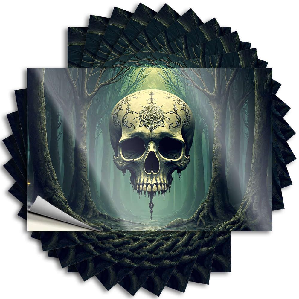 Man Cave Stuff Decal - Tiny Science Water A Giant Skull Hangs in A Spooky Forest(6X9CM)