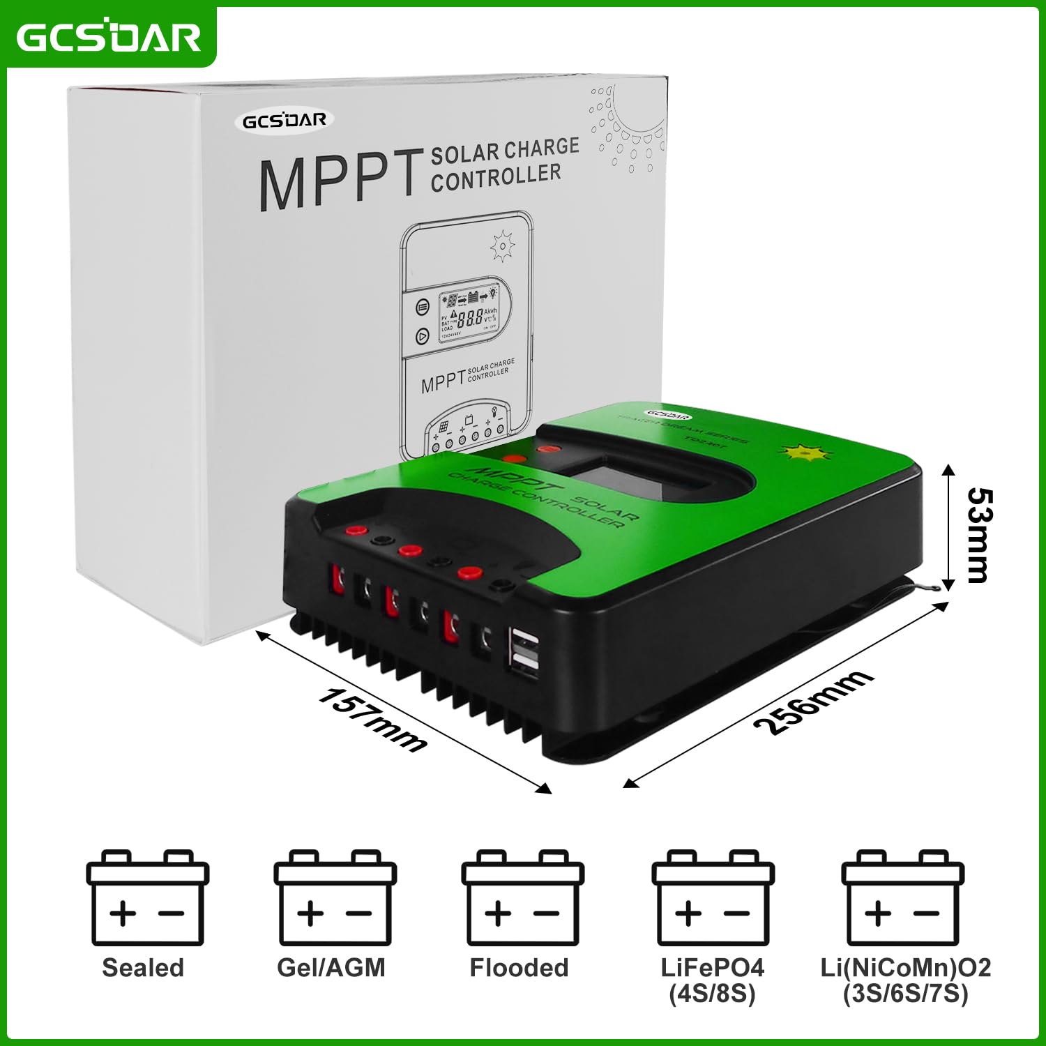 Regolatore di carica solare MPPT, 40 A, 12 V / 24 V automatico, max PV 100 V, modulo Bluetooth integrato, controllo remoto via APP, regolatore di carica per pannello solare per batteria Gel