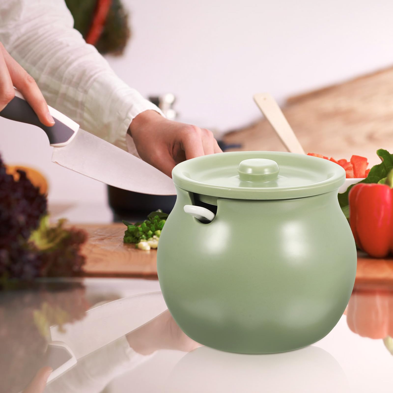 Contenitore in Ceramica per Olio Piccante con Coperchio Rimovibile e Cucchiaio, Capacità Grande, Resistente e Antipolvere, per Cucina e Buffet