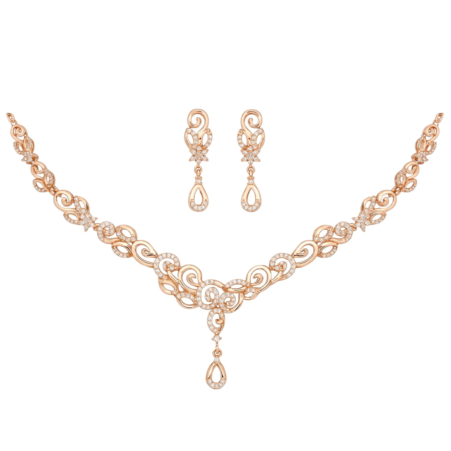 Rose Gold Plated Round Pattern Necklace Set With American Diamond For Women | Anti-Allergy | Anti-Tarnish | Gifr For Her-image-39