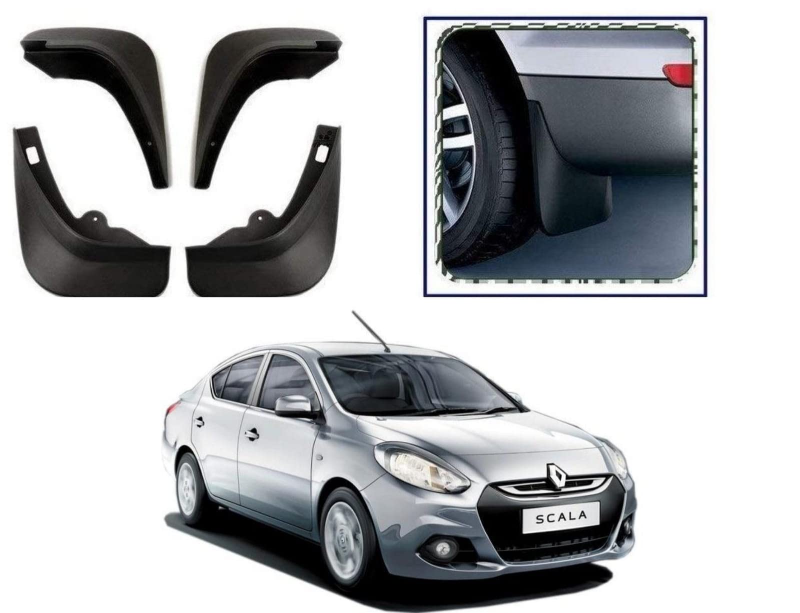 DS ENTERPRISE Plastic Mud Flaps for Renault Scala All Models - Black Color (Pack of 4)