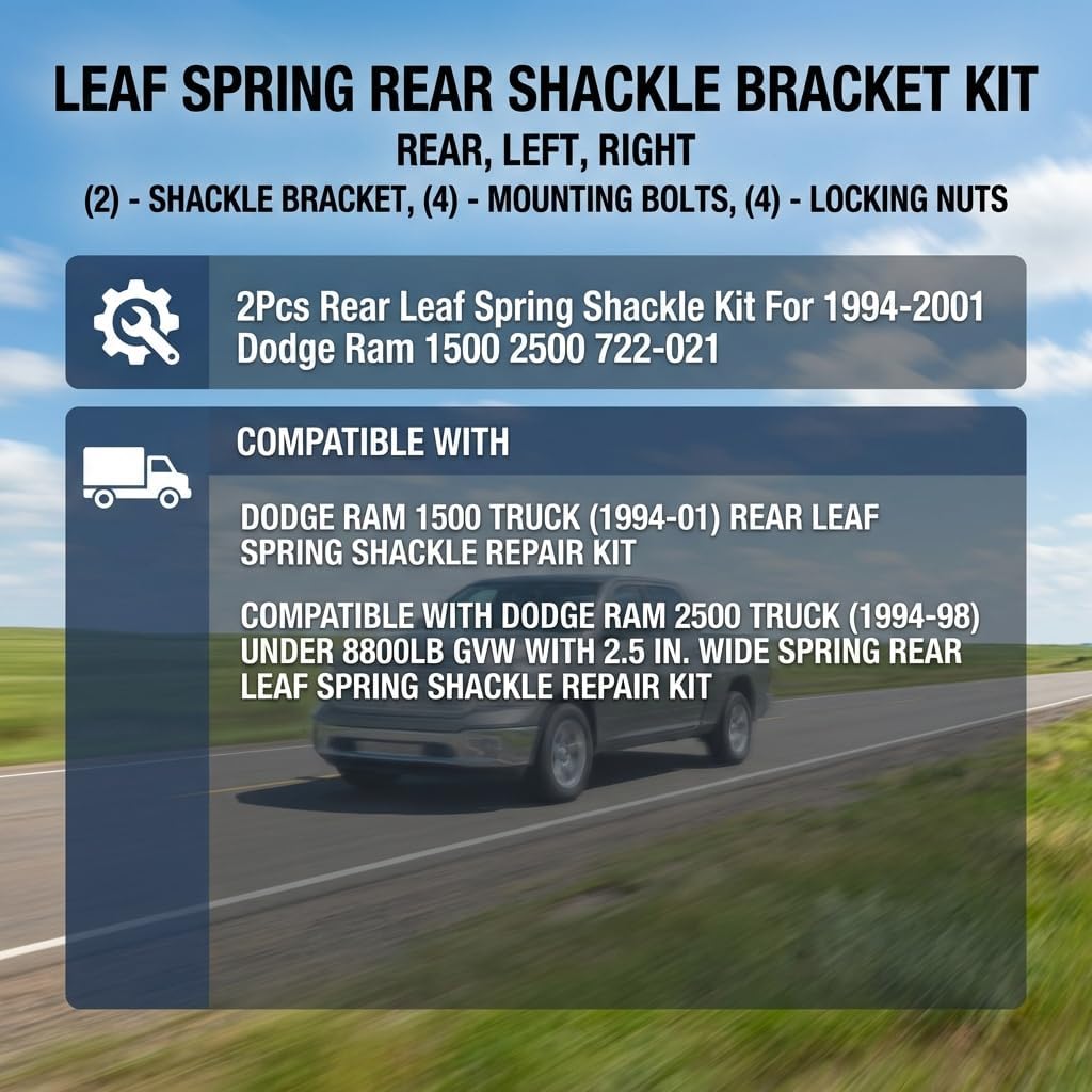 2PCS Rear Leaf Spring Shackle Kit For 1994 1995 1996 1997 1998 1999 2000 2001 Dodge Ram 1500 Ram 2500 722021