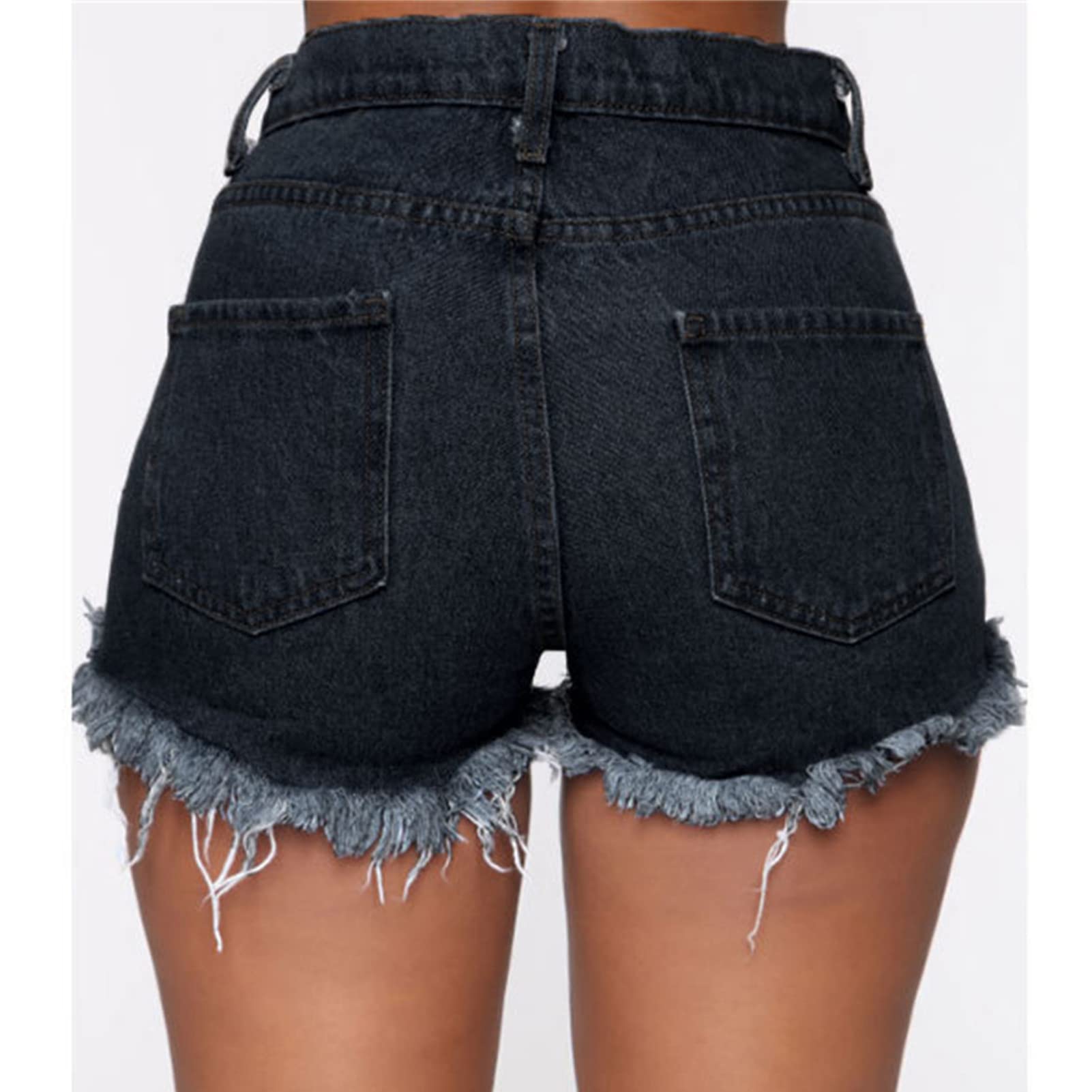 Women's High Waisted Ripped Denim Shorts Cut Off Destroyed Hole Short Jeans Frayed Raw Hem Casual Denim Shorts (3X-Large,Black)