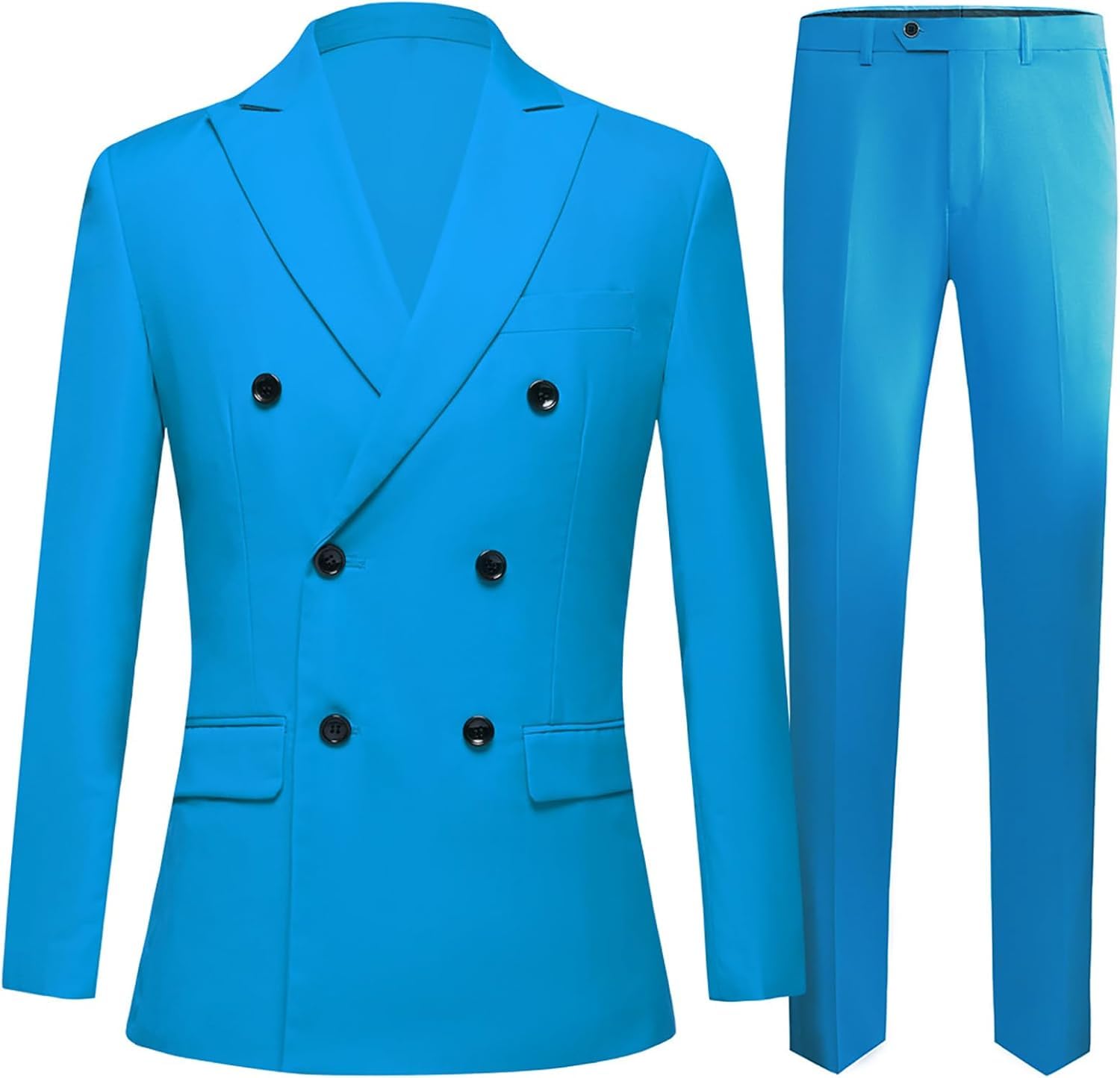 Herrenanzüge, 2-teiliger Einfarbiger Zweireihiger Blazer, Schmale Passform, Business-Casual-Smokingjacke, Bräutigam-hochzeitskleid, Herrenbekleidung, SkyBlue, XS