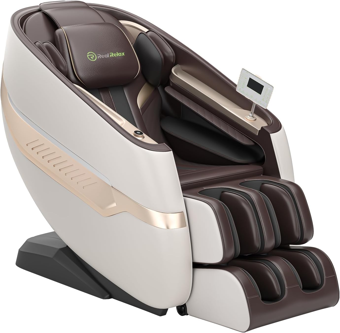 Real Relax Massage Chair, Full Body Zero Gravity Shiatsu Massage Recliner Chair with Heat Body Scan Bluetooth Foot Roller, Brown