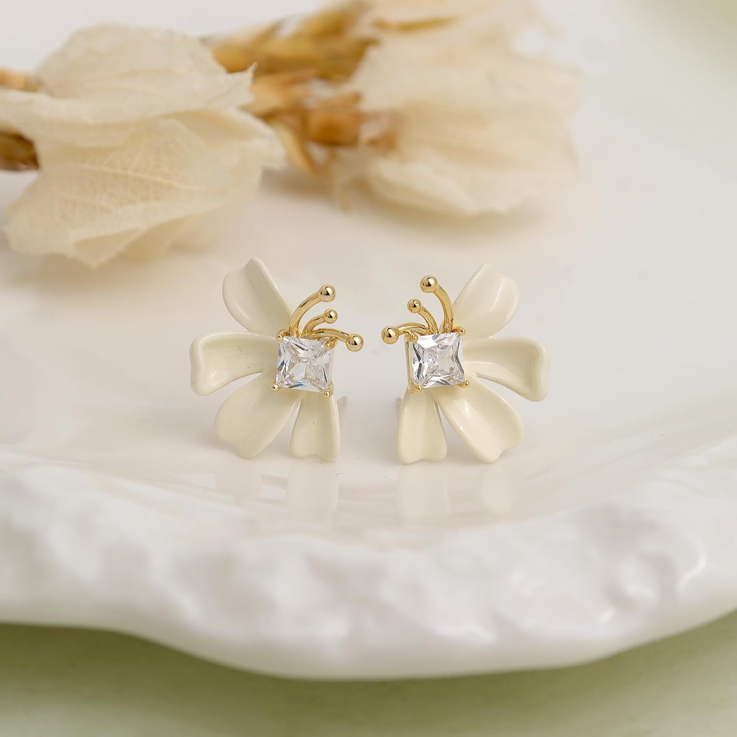 Sonateomber Chunky Flower Stud Earrings for Women, Large Statement Floral CZ Rhinestone Enamel Earing Prom Hypoallergenic Fashion Jewelry Gift - Image 5