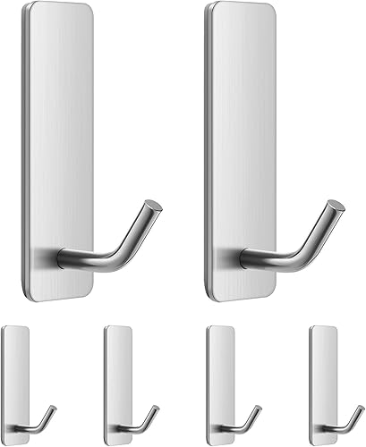 Ganchos pequeños autoadhesivos para paredes sin daños, paquete de 6 ganchos de acero inoxidable para colgar toallas, llaves, sombreros, bolsas,