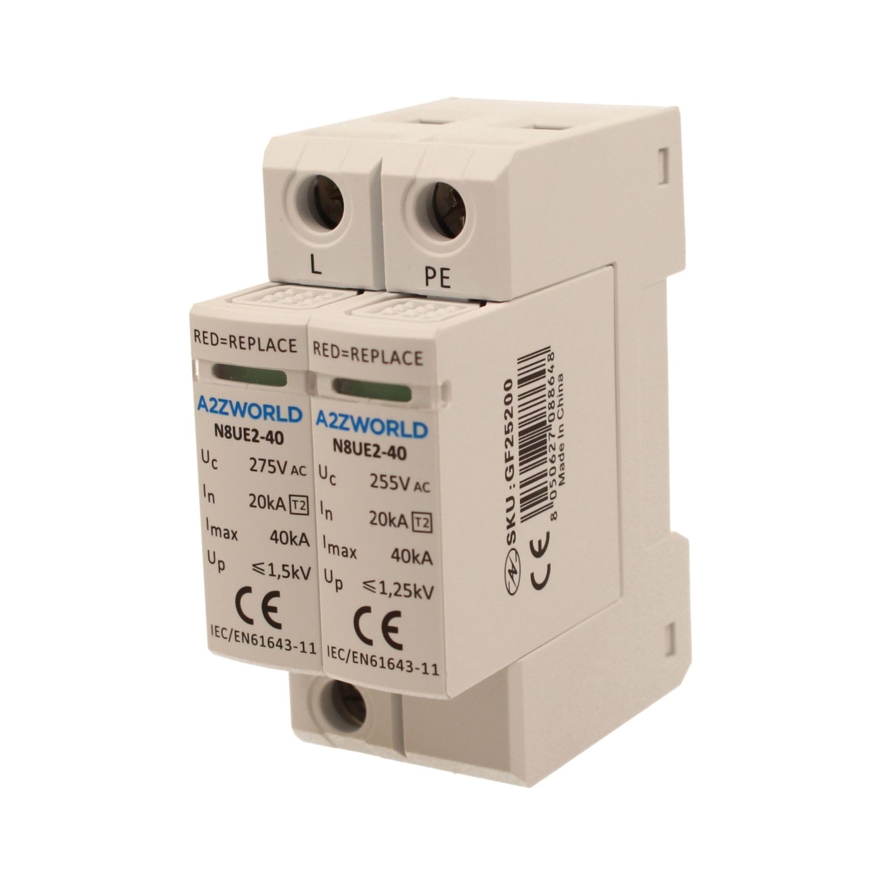 Scaricatore Di Sovratensione Modulare SPD Tipo 2 T2 1P+N 2 Moduli DIN 20kA-40kA AC275V IP20