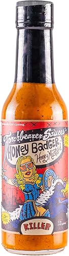 Salsa de tejón de miel de Torchbearer Sauces, salsa picante picante con sabores de pimienta escorpión, pimienta Carolina Reaper y semillas de disponible en Yaxa Peru