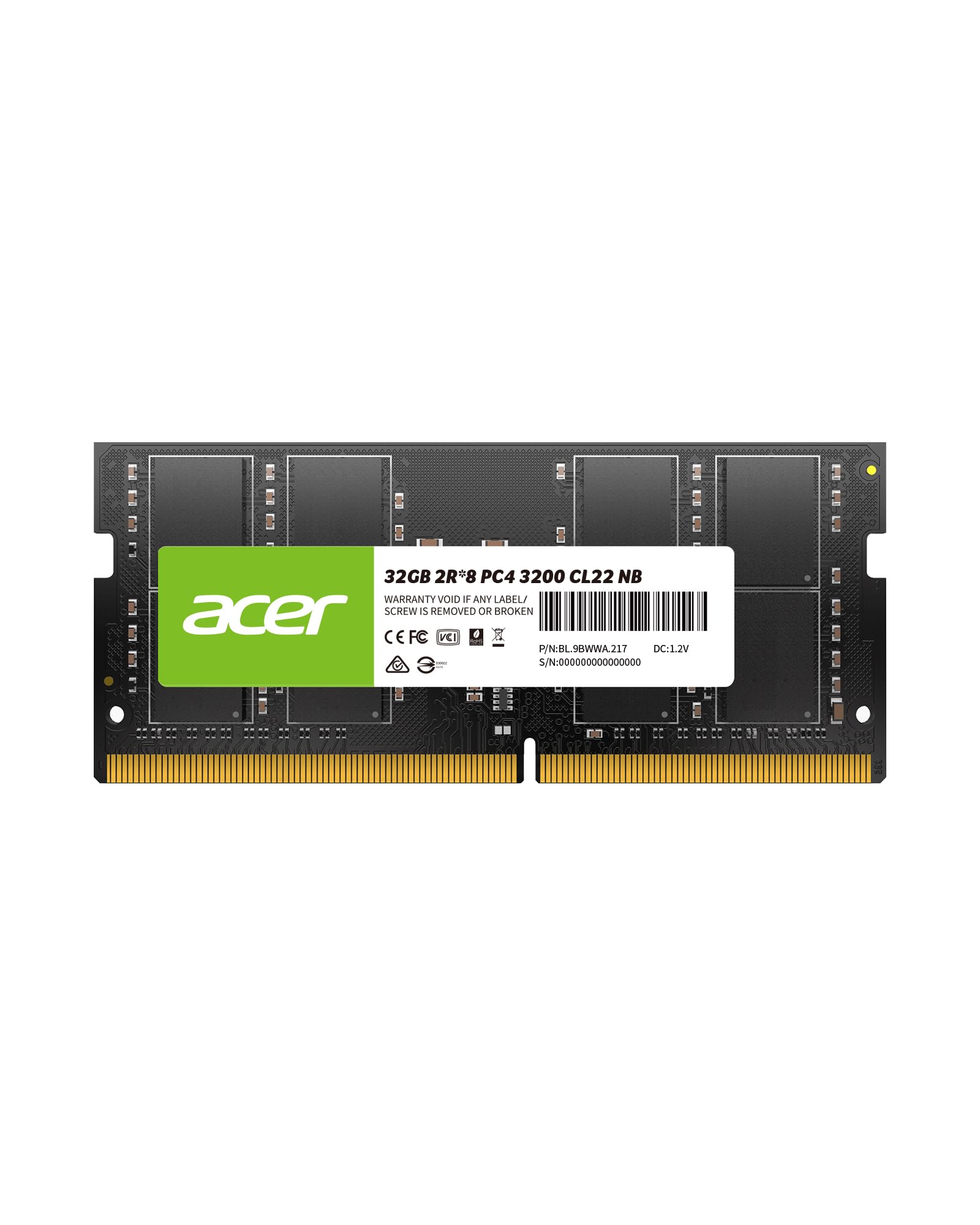 Acer SD100 32GB DDR4 SODIMM 3200MHz CL22-260-Pin Computer RAM - Low Voltage Speichermodul - PC Arbeitsspeicher für Laptop & Notebook Upgrade (Single)