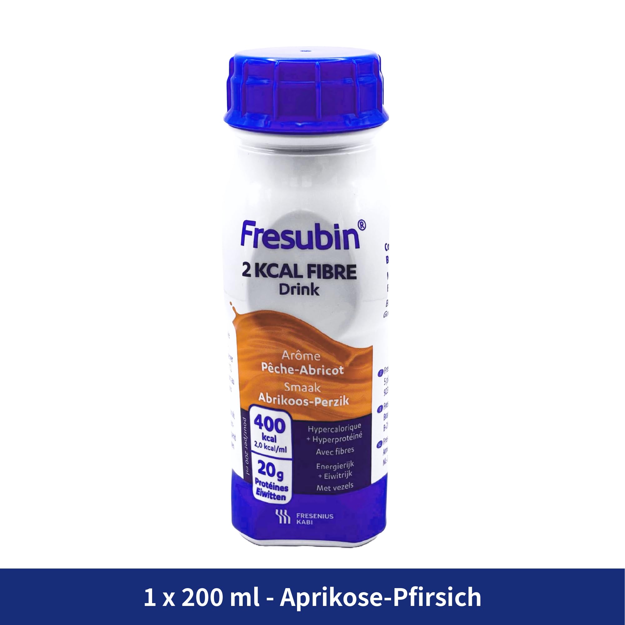 Fresubin 2 KCAL FIBRE Drink Aprikose-Pfirsich 24x200ml- Hochkalorische Trinknahrung mit 20g Eiweiß und Ballaststoffen von Fresenius Kabi, 400 kcal pro Flasche, ideal bei Mangelernährung