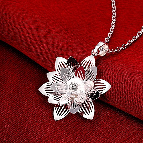 Greendou Fashion Jewelry 925 Sterling Silver Plated Cz Crystal Lotus Flower Pendant Necklace #TOP5