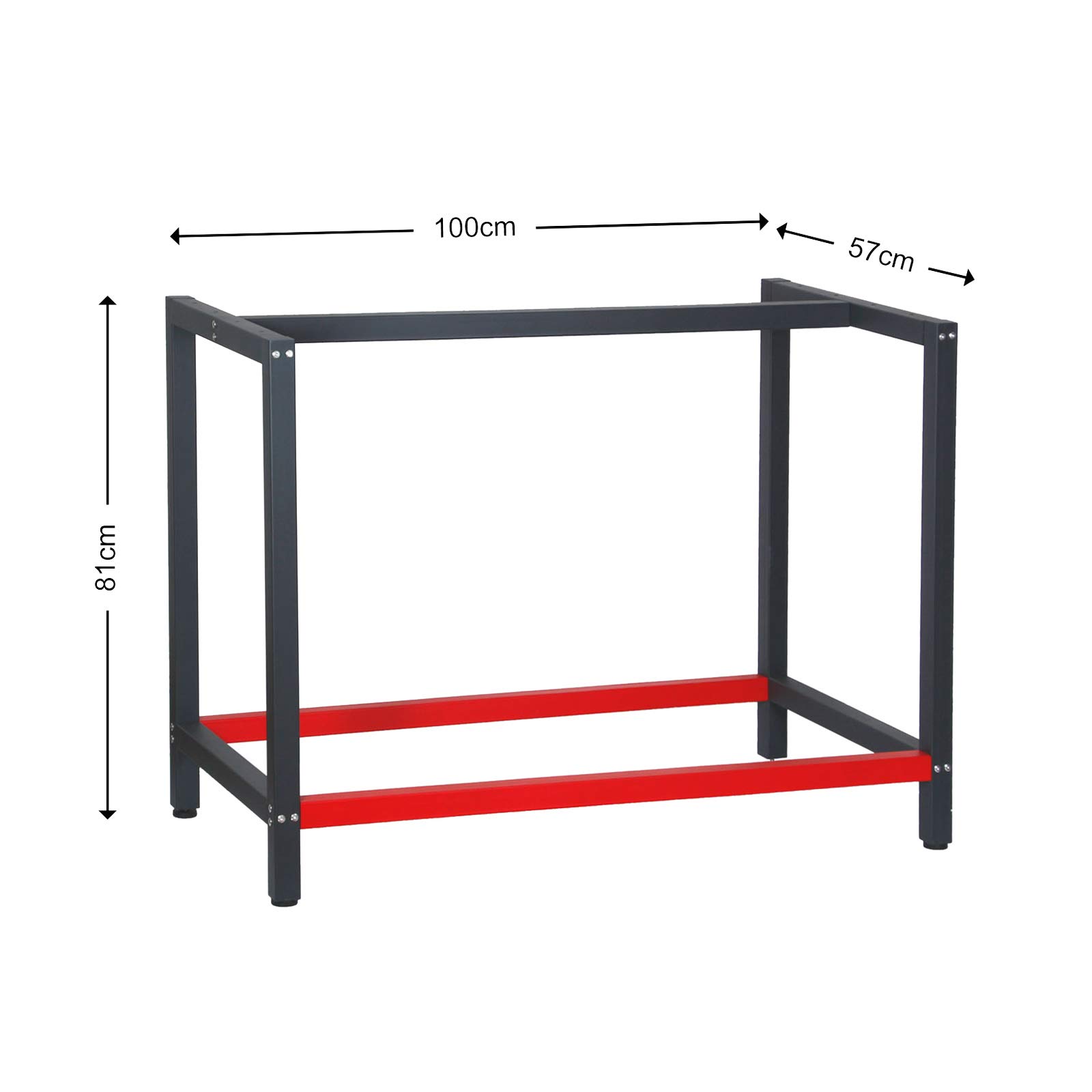 Wiltec Werkbank Gestell 100 x 57 x 81 cm aus Stahl, Werkbankgestell in Anthrazit Rot, Tischgestell max. 200 kg als Werkbank, Arbeitstisch & Sideboard