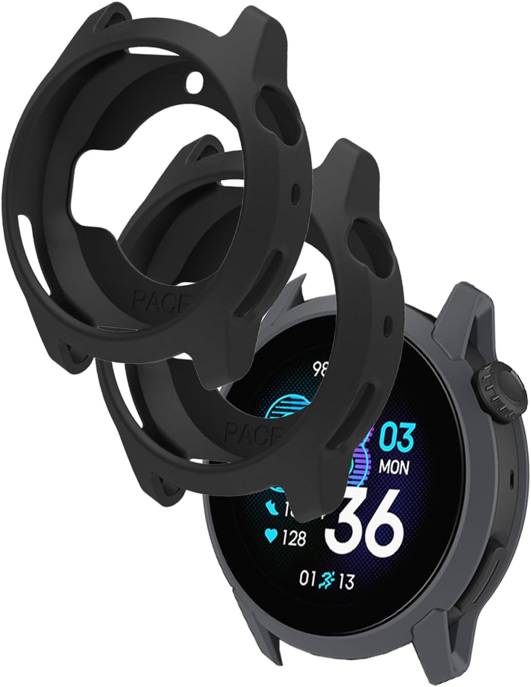 [2 Pack] Case for COROS PACE 4 Smartwatch,a Hollow-Out Design,Shockproof,BOVUGAC Semi-Around Silicone Protective Case Cover for COROS PACE4 Watch Accessories-Black