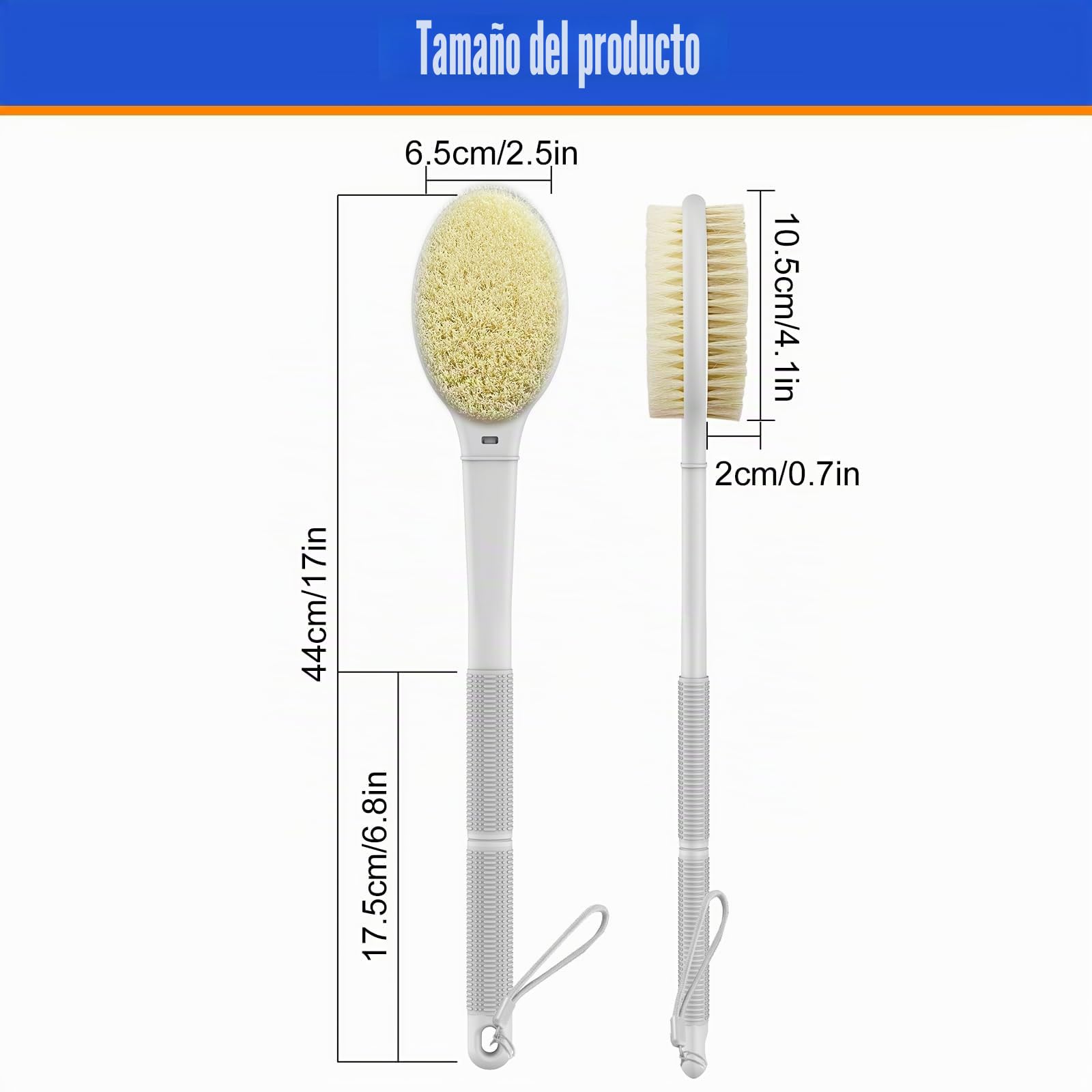 elzle Cepillo Espalda Ducha,44 cm Cepillo Ducha Espalda de Doble Cara con Cerdas Rígidas y Suaves para Mujeres, Hombres y Personas Mayores,Gris