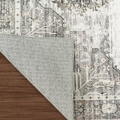 Living Room 10x14 Area Rugs - Washable Lightweight Area Rug Stain Resistant Carpet Vintage Soft Rugs for Bedroom with Non Slip Backing Indoor Ultra-Thin Rugs Home Decor 10x14 Grey