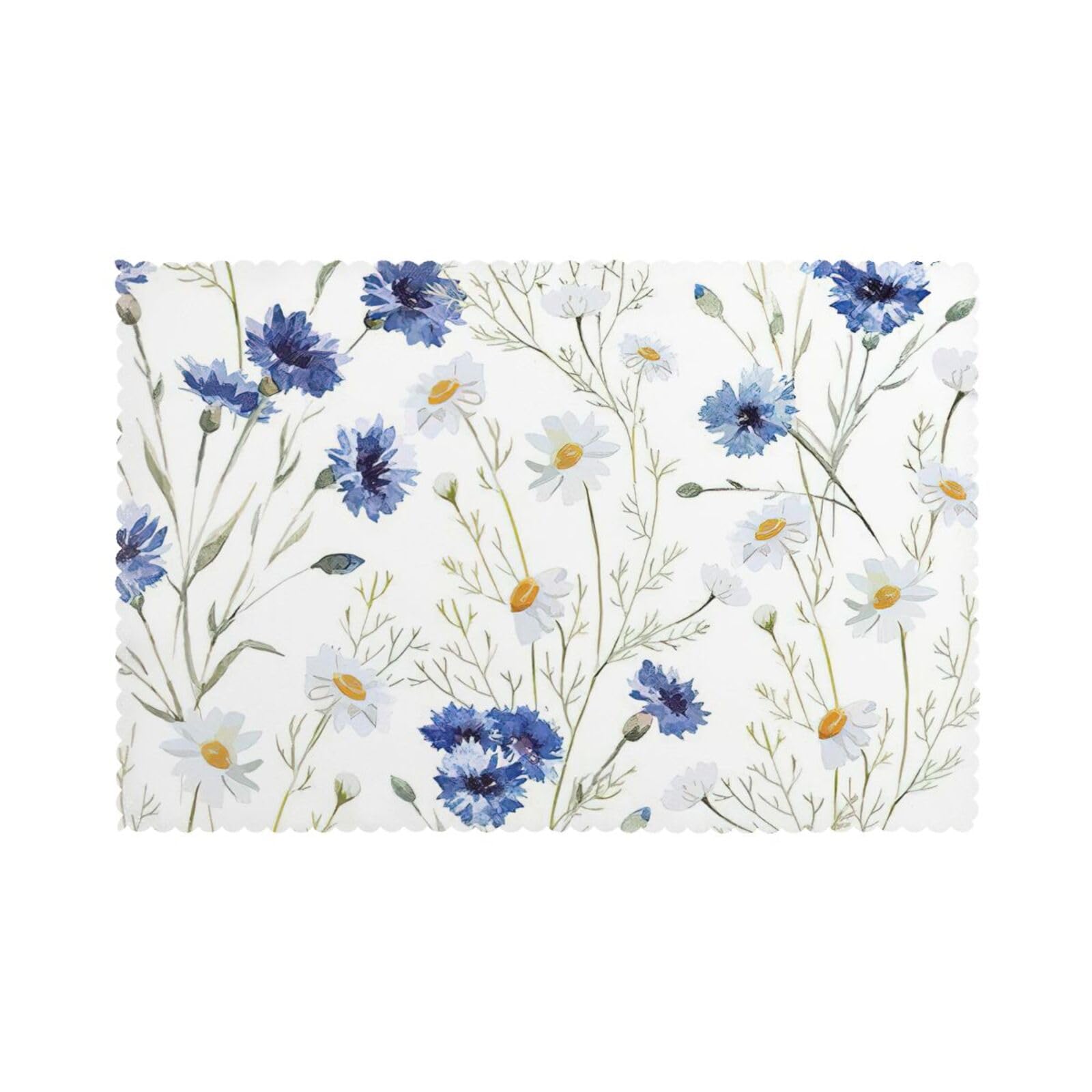 Wild Flowers and Cornflowers Daisies Print Placemats for Dining Table Set of 6 12x18 Inch Table Mats for Party Kitchen Dining.