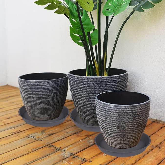 Miniatura 5 de Platillo de plástico para plantas de 22 pulgadas, paquete de 2 bandejas de goteo grises duraderas para maceta, bandeja de drenaje resistente para