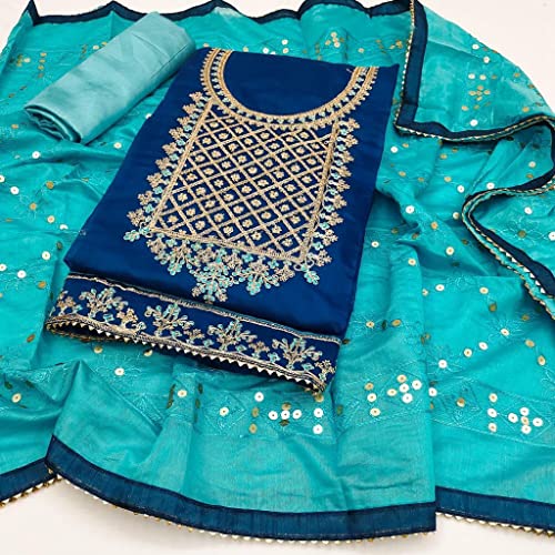 Image of Y2Y Women's Heavy Cotton Embroidery Work Unstitched Salwar Suit Dress Material With Chanderi Work Dupatta (Free Size Multi Color)