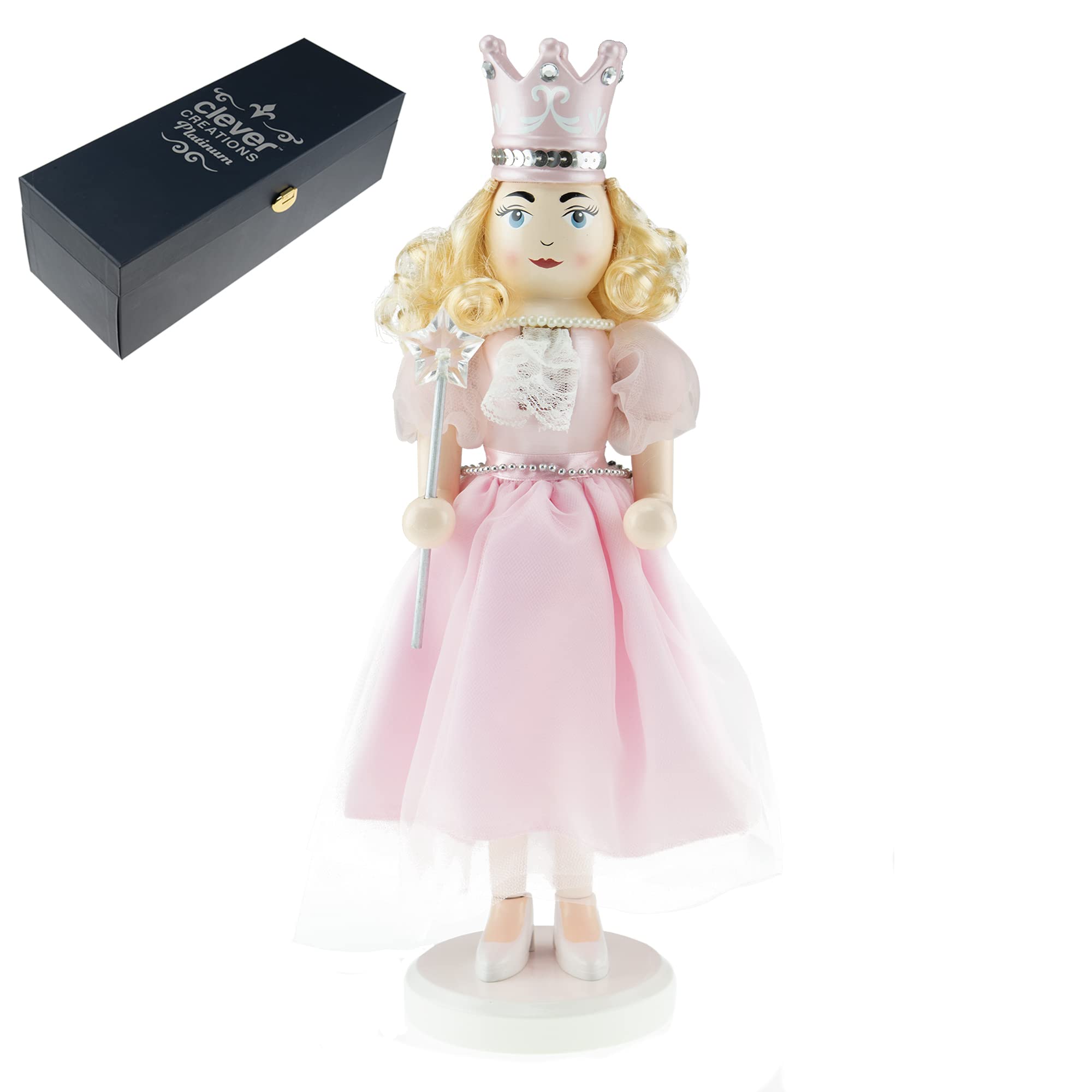 Clever Creations Platinum Sugar Plum Fairy 14 Inch Traditional Wooden Nutcracker, Festive Christmas Décor for Shelves and Tables