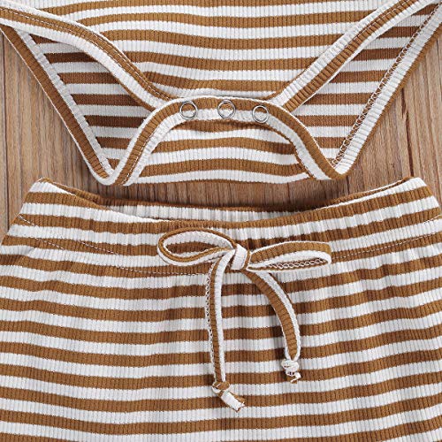 Image of Seyurigaoka Newborn Unisex Baby Pajamas, Organic Cotton Kimono Onesies+Striped Pants, Infant Baby Top Pants Set
