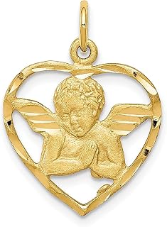 Colar de ouro amarelo 10 k com pingente de coração de anjo joias finas religiosas para mulheres presentes para ela