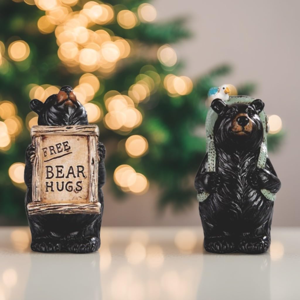 ICE ARMOR Hand Painted 2-PC Set 4" H Funny Bear Figurine Statue Sculpture Ornament Decoration Home/Room Decor Ideas for Housewarming, Holidays and Birthdays Great Collectible