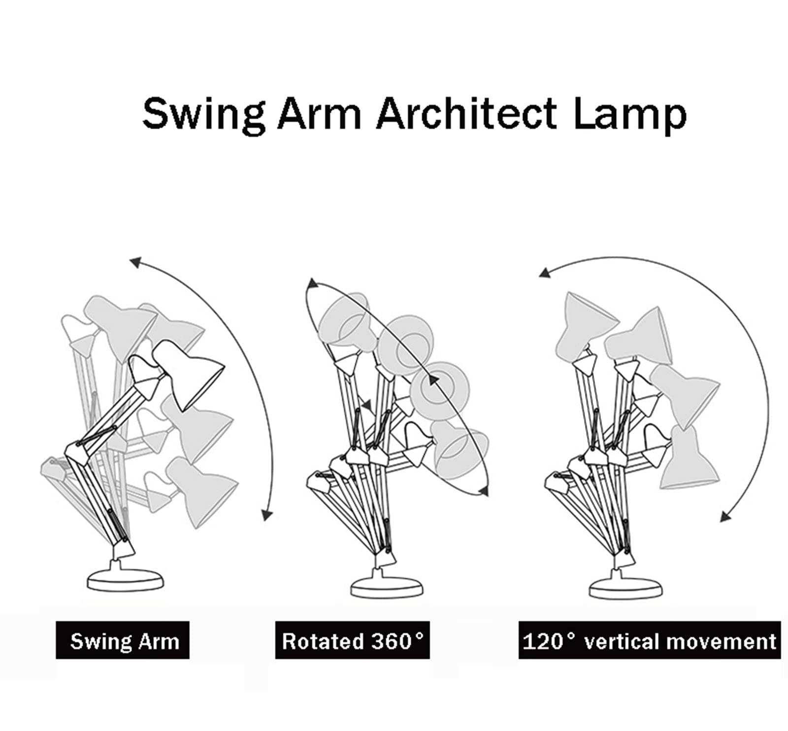 Nero LED Lampada da Scrivania con Pinza Regolabile Braccio Orientabile Architetti Lampada 3 Colori Lampada Lettura per La Casa E L'Ufficio
