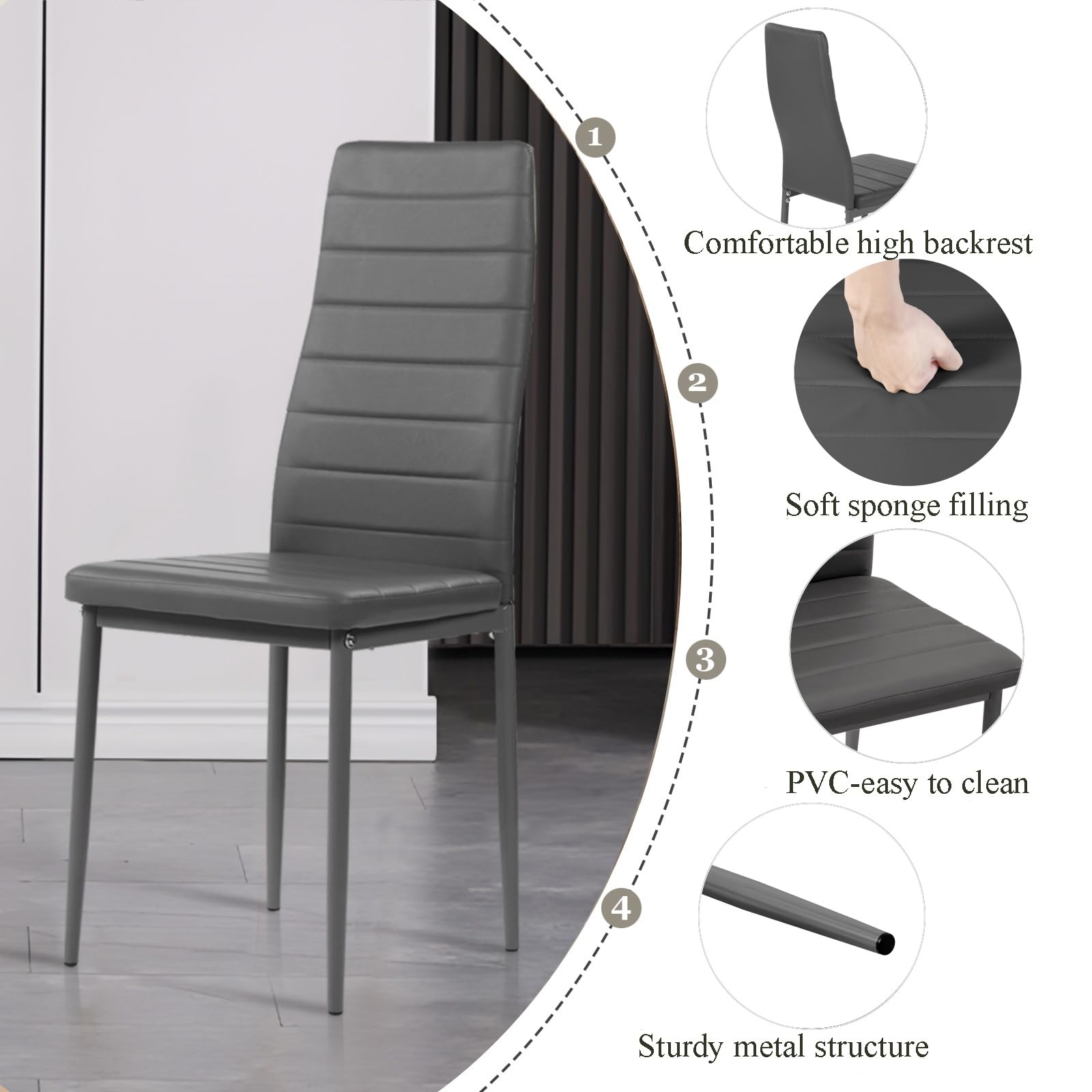 Ensemble Table à Manger Rectangulaire 110 cm avec 4 Chaises, Similicuir Gris, pour Petit Espace Cuisine Salle à Manger et Salon (Chêne + Gris)