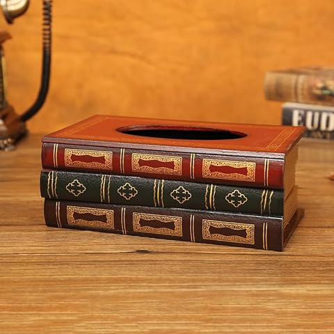 Magnitt Elegant Wooden Antique Book Tissue Holder Dispenser Retro Tissue Box Cover, Modern Square Paper Cover Case Napkin Holder Home Decor for Bathroom Living Room Office car Kitchen (Red) Cover