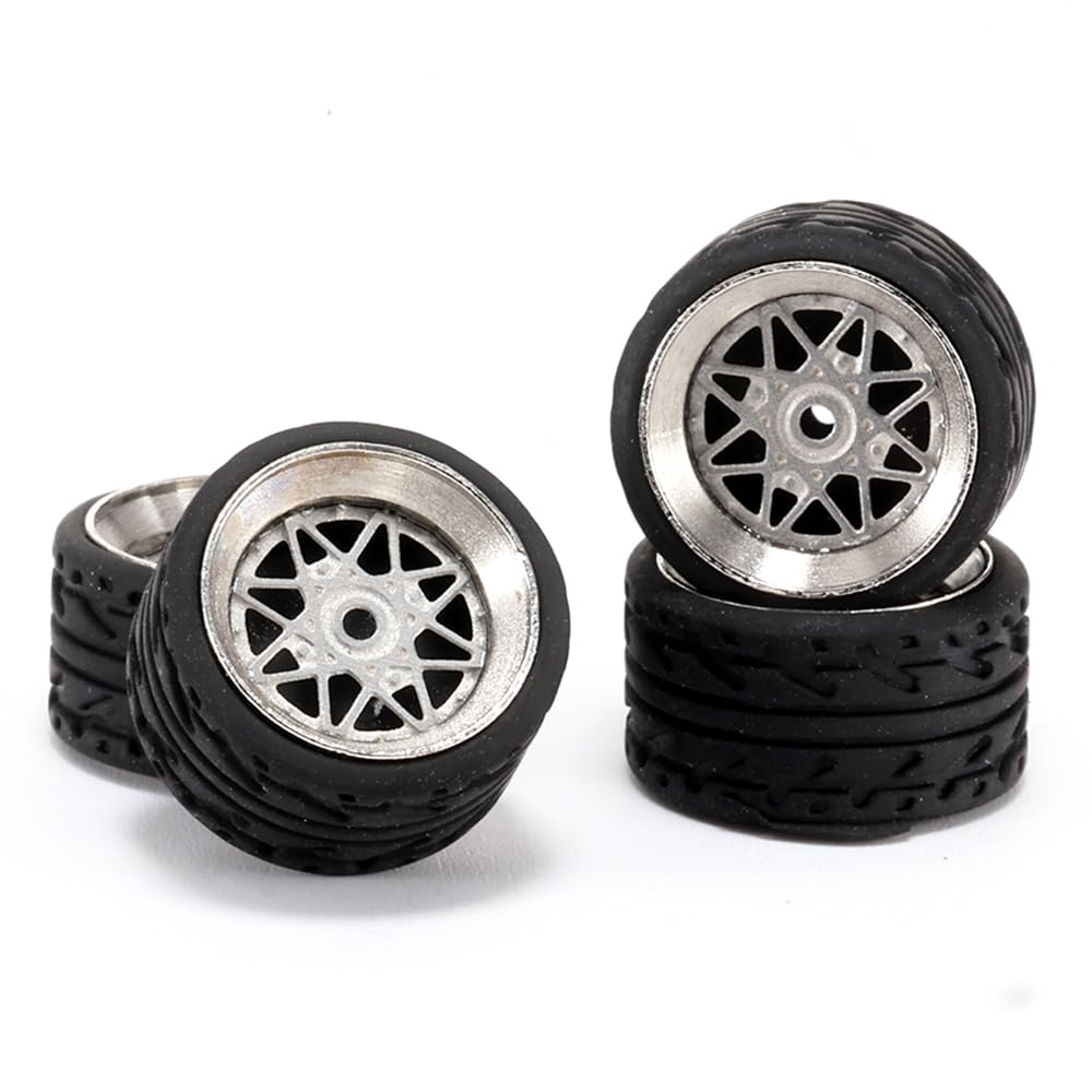 WAVEIST Carlomo 1/64 Scale N-Class Alloy Wheels and Rubber Tires with Axles Detail Up Kits (4pcs/1 Kit) Modified Parts for 1:64 Diecast Model Cars (