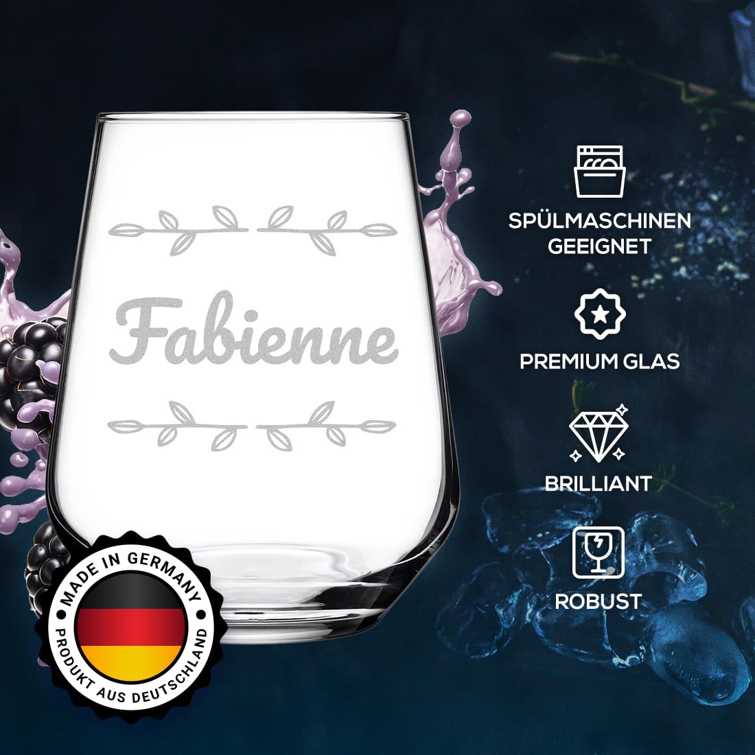 polar-effekt Trinkgläser Set 425 ml 6-teilig mit personalisierter Gravur - Wasser-Gläser für Saft und Cocktails - transparentes Saftglas - Geschenk zum Geburtstag