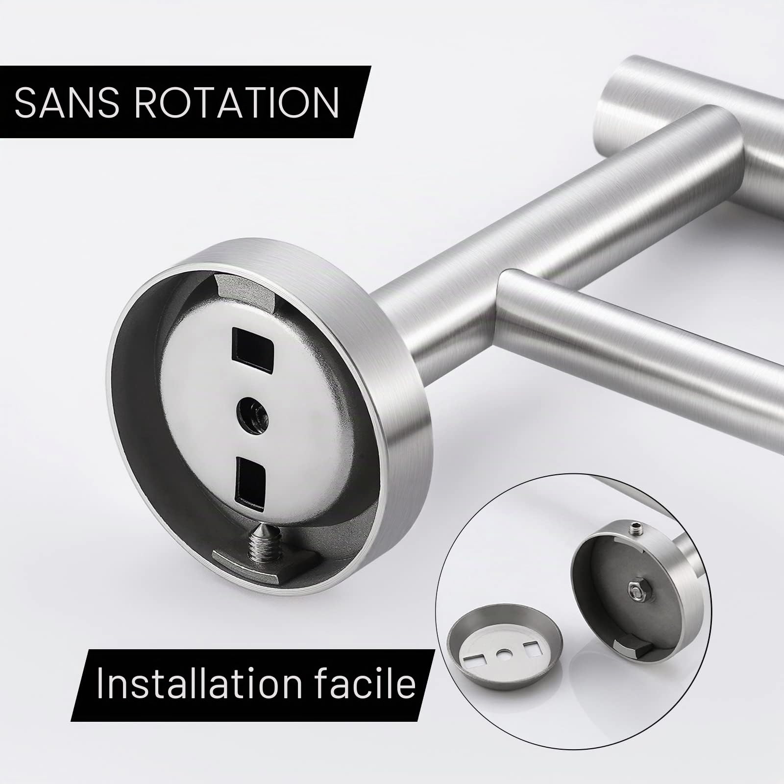 KES Double Porte-Serviettes en Acier Inoxydable Porte-Serviettes de Salle de Bain Cintre Mural Double Rail de Douche Rond Style Moderne Finition Brossée 75CM, A2001S75-2