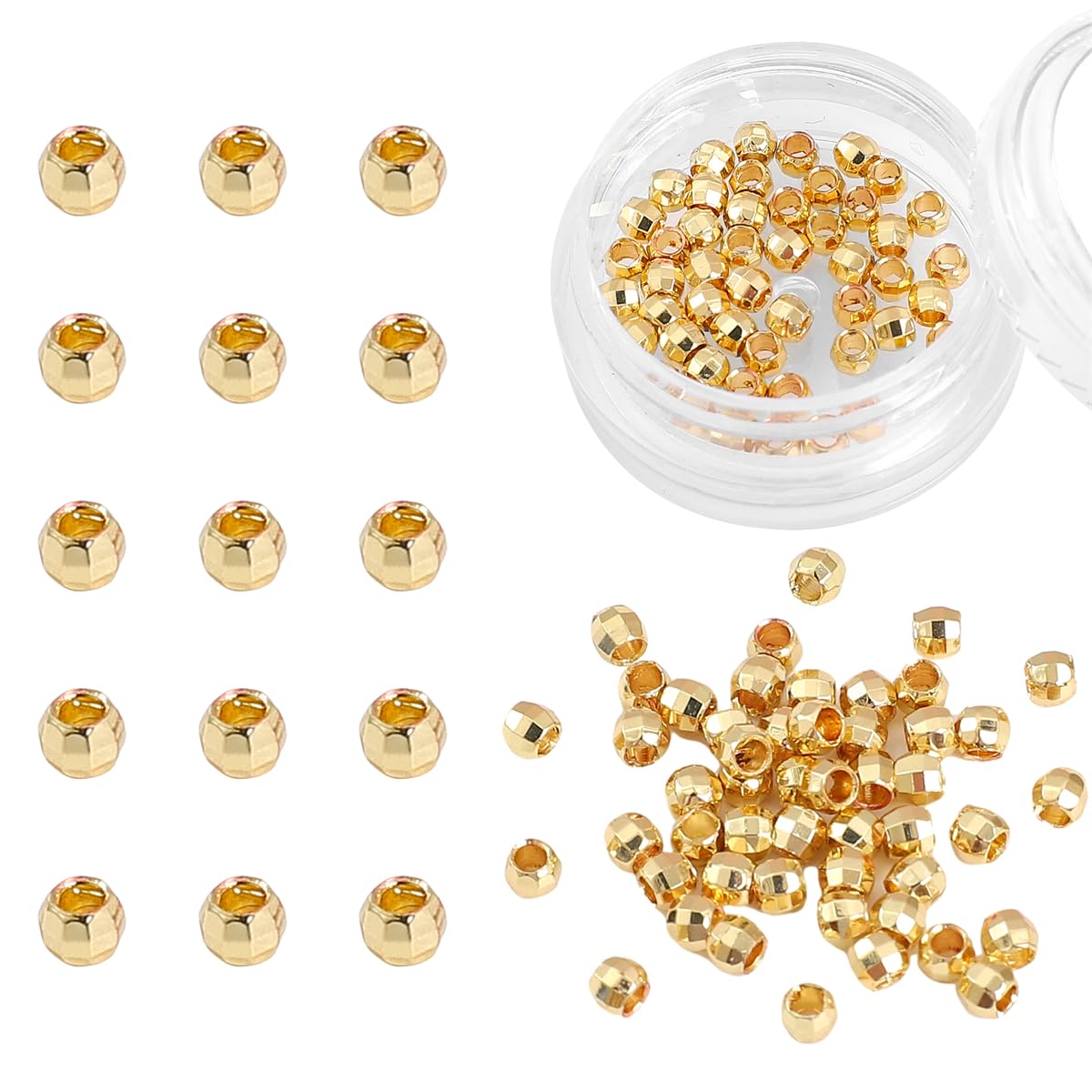 BEADIA 14K Gold Plated Laser Round Spacer Beads 3x3mm 50pcs for Jewelry Making Findings Non Tarnish
