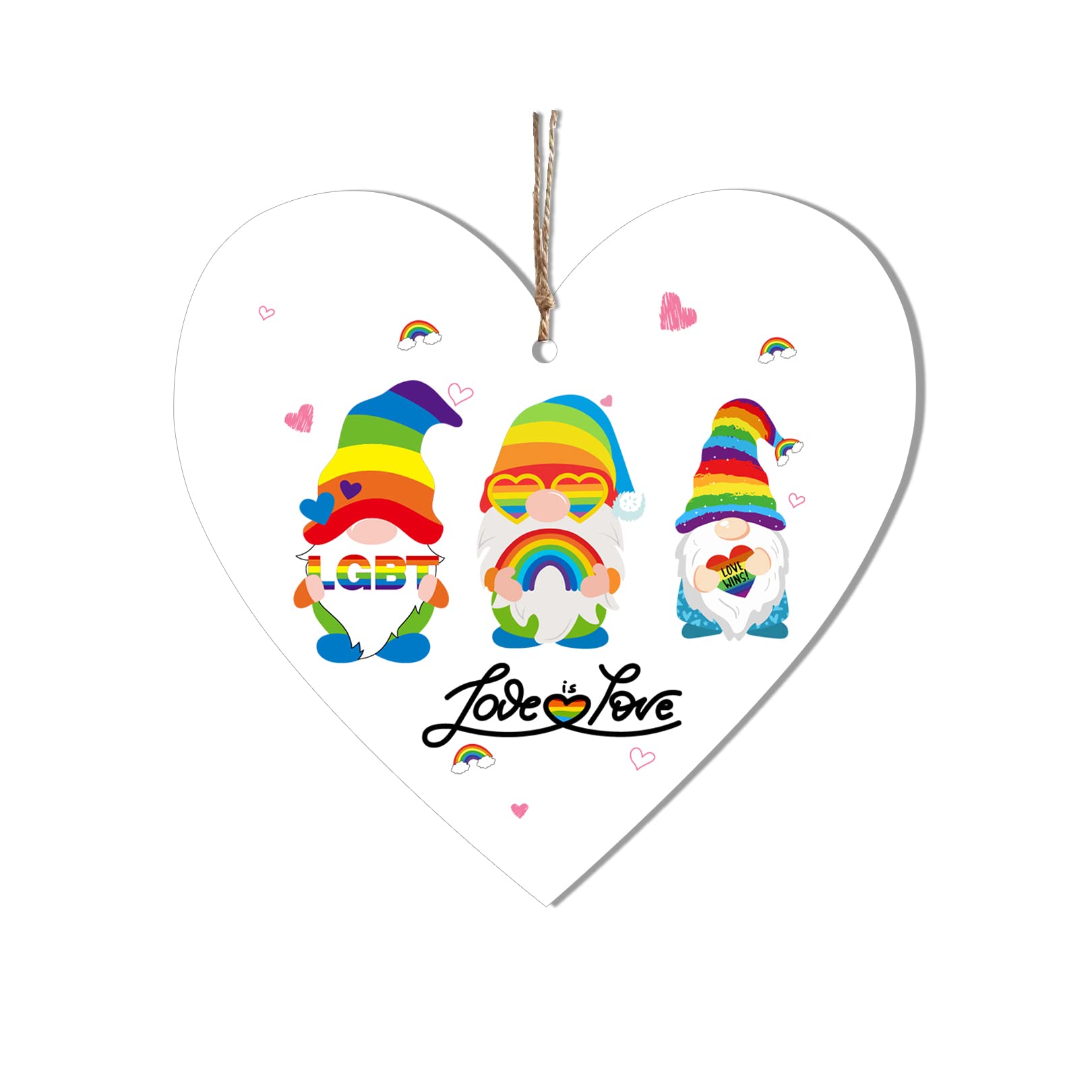 Jc.upinPride Accessories Rainbow Signs Gifts-Pride Decorations Wooden Heart Hanging Plaque LGBTQ Accessories Love is Love Cards Keepsake for Gay Pride March Celebration Events Bar Party Suppies