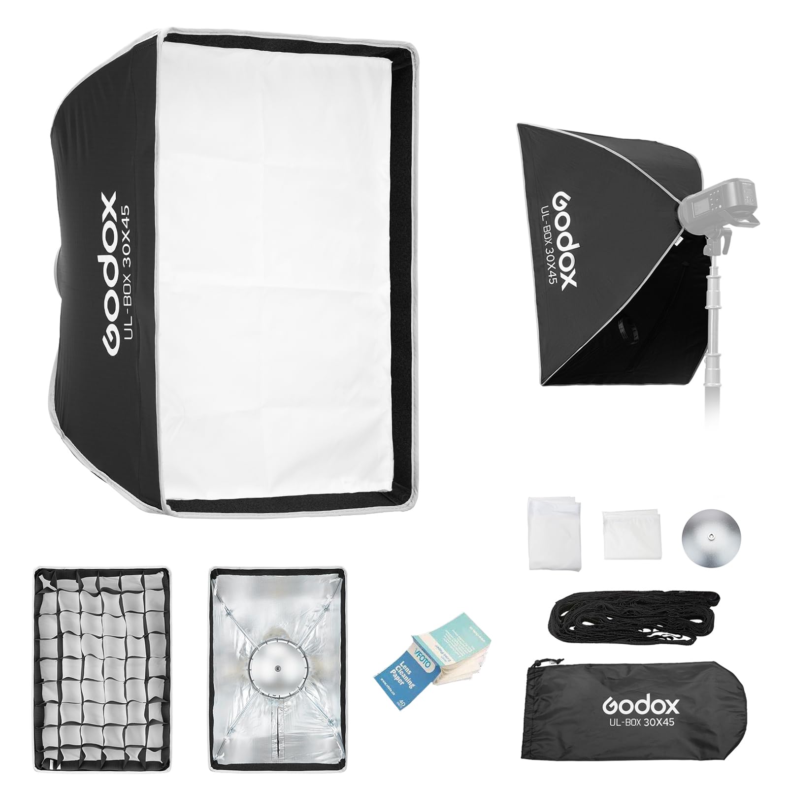 Godox UL-BOX-30 * 45 Rettangolare Softbox, 30x45cm Soft Box Sgancio Rapido con Griglia, Pieghevole Softbox con Bowens Mount per Studio Video Light SL60W SL100D SL100Bi MS200-V MS300-V DP400III-V