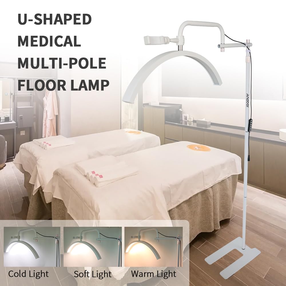 Andoer 36W Luce Video LED da Pavimento Mezzaluna 3200K-5600K Dimmerabile con Supporto per Telefono e Telecomando per Salone di Bellezza e Trucco Streaming Live