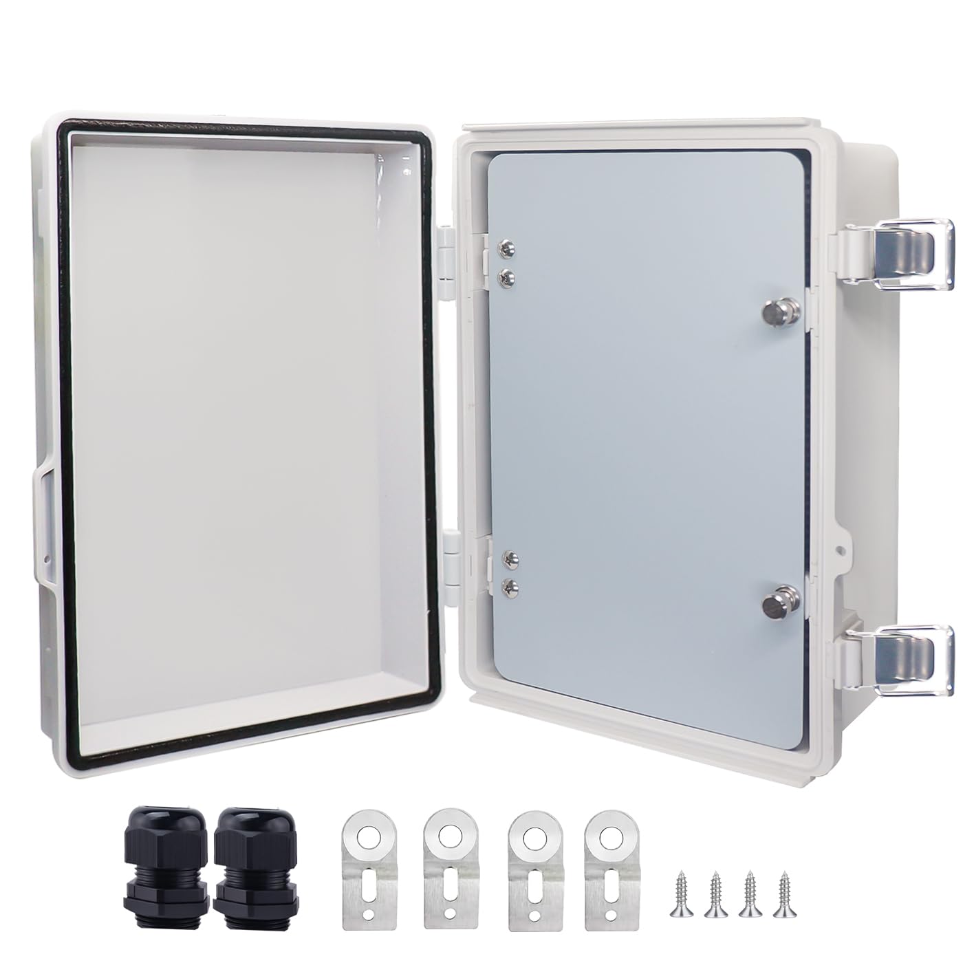 IP67 Waterproof Junction Box, ABS Plastic Electrical Enclosure with Stainless Steel Latch, Hinged Cover Electric Box with Mounting Plate, Wall Brackets & Cable Glands 280x190x130mm — Amazon image 28
